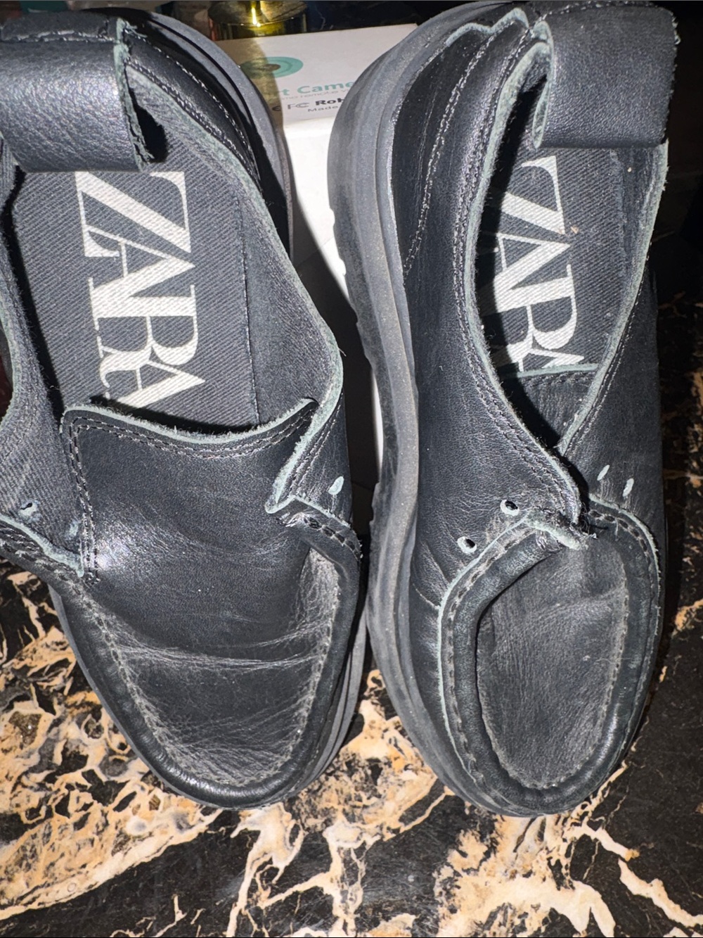 ZARA Kids Black Leather Slip-On Loafers